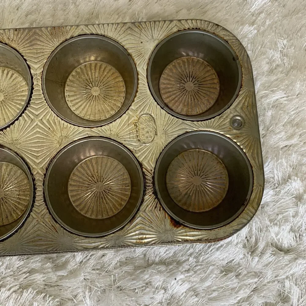 Vintage EKCO USA Ovenex Muffin Tin 8 Cup Cupcake Baking Pan StarBurst N 80 8
